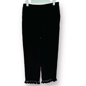 Club Monaco Tassel Trim Wide Leg Silk Ankle Pants Black 2